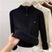 Women's High Neck Fleece Lined Knit Sweater - Cozy Winter Pullover With Half-Zip & Thickened Collar, Soft Viscose Fabric, Loose Fit Casual Top_voghion.com