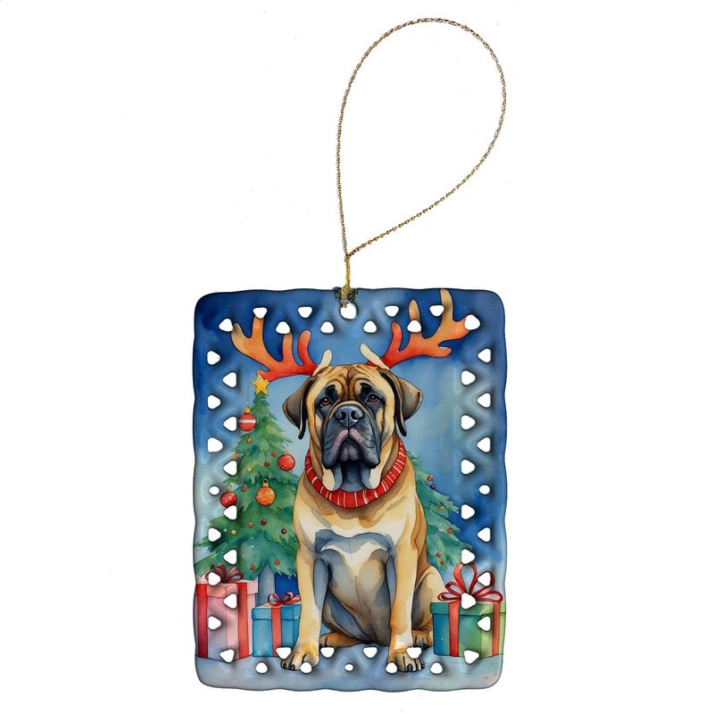 Mastiff Christmas Reindeer Porcelain Ornament Christmas Tree Hanging Decorations For Home Christmas Holiday, Rectangle, Gift, Multicolor_voghion.com