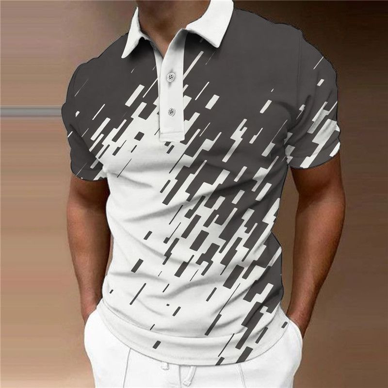 2023 Herrenmode Kurzärmliges 3D Tide Brand Polo-Business-Hemd, weiß_voghion.com