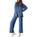 Women's Casual Lounge Set With Split Hem Pants & Long Sleeve Top – Soft Polyester Spandex Comfort Outfit In 12 Colors_voghion.com