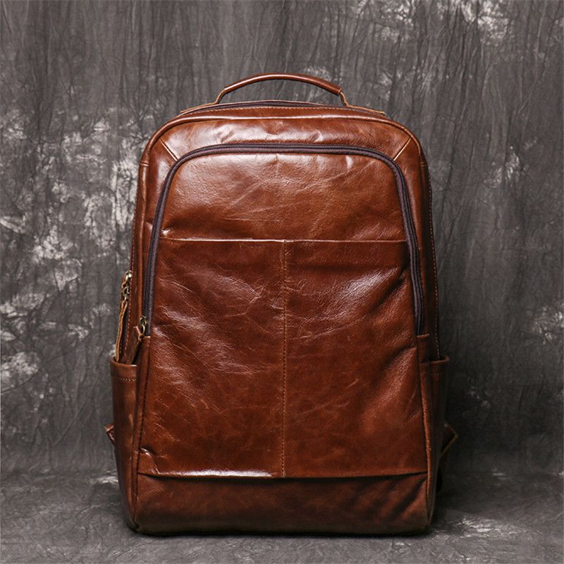 Nesitu Hohe Qualität A4 Vintage Braun Schwarz Top Grain Echtes Leder 14'' Laptop Frauen Männer Rucksack Rindsleder Reise_voghion.com