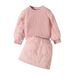 Abbigliamento per bambini Top pullover in peluche a maniche lunghe con collo rotondo e gonna in peluche, completo per bambini in due pezzi_voghion.com