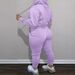 Completo da donna con felpa con cappuccio in pile, tasca a marsupio e jogger - Completo streetwear in due pezzi con stampa di lettere (S-XXXL, azzurro/viola/lavanda)_voghion.com