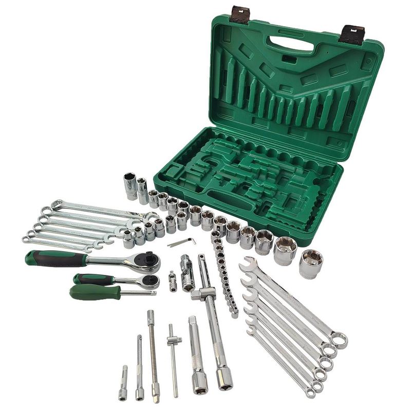 61-Piece Mechanics Tool Set, 1/2" & 1/4" Socket Tool Set - Including Ratchet Set Metric Drive Socket Wrenches Set, for Auto Repair Machine Repair_voghion.com
