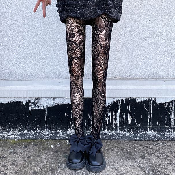 Calzini JK in stile scuro con cinturini, calzini neri giapponesi carini anti-impigliamento, calzini sottili a rete cava, stile celebrità di Internet_voghion.com