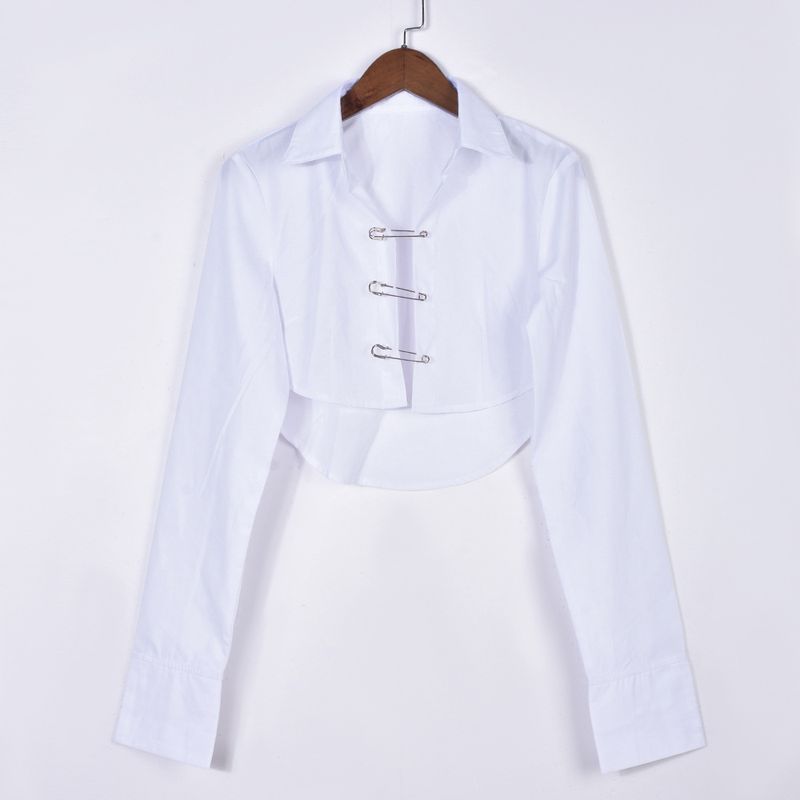 Damenbekleidung Hohl Langarm Pin Personalisiertes Queen Style Shirt_voghion.com