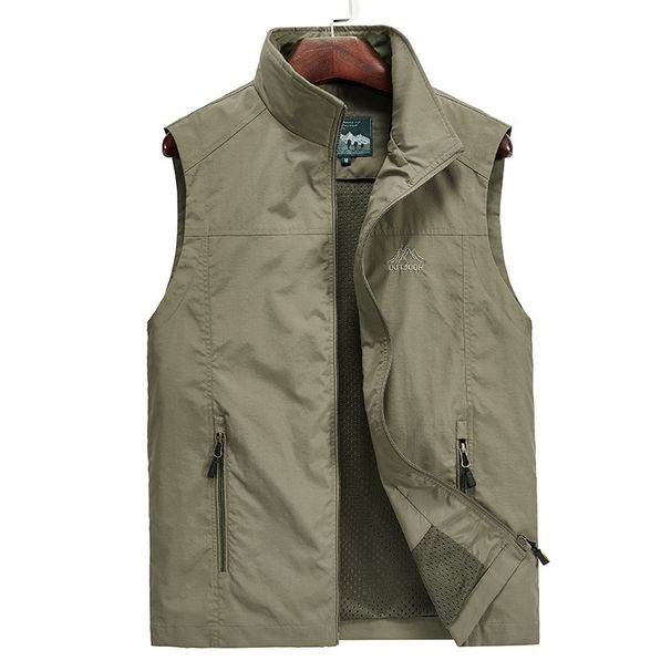 "Men's Quick-Dry Photographer Vest – Lightweight Nylon Sleeveless Jacket With Mesh Lining & Utility Pockets (Military Green, Khaki, Navy, M-5XL)"_voghion.com