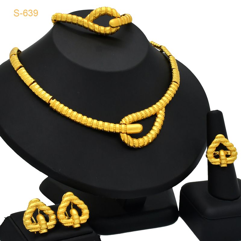 Women's alloy necklace Earrings Ring bracelet Wedding accessories four pieces of jewelry_voghion.com