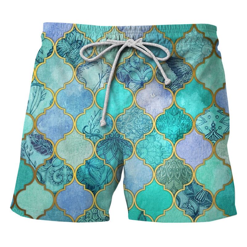 2024 Nieuwe grensoverschrijdende mode retro patroon 3D geprinte strandbroek losse casual comfortabele heren strand shorts_voghion.com