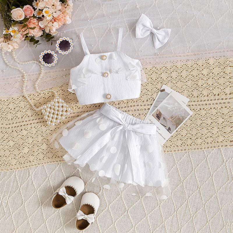 Conjunto de saia e top de malha com bolinhas, três peças, para mãe e filho, mais vendido no verão_voghion.com