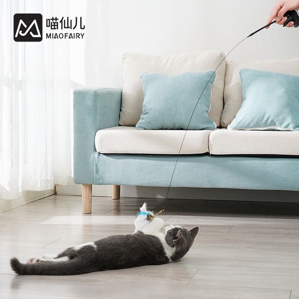 Giocattolo per gatti con ventosa Meow Fairy, durevole, sostituibile, con piume, filo d'acciaio, asta lunga_voghion.com