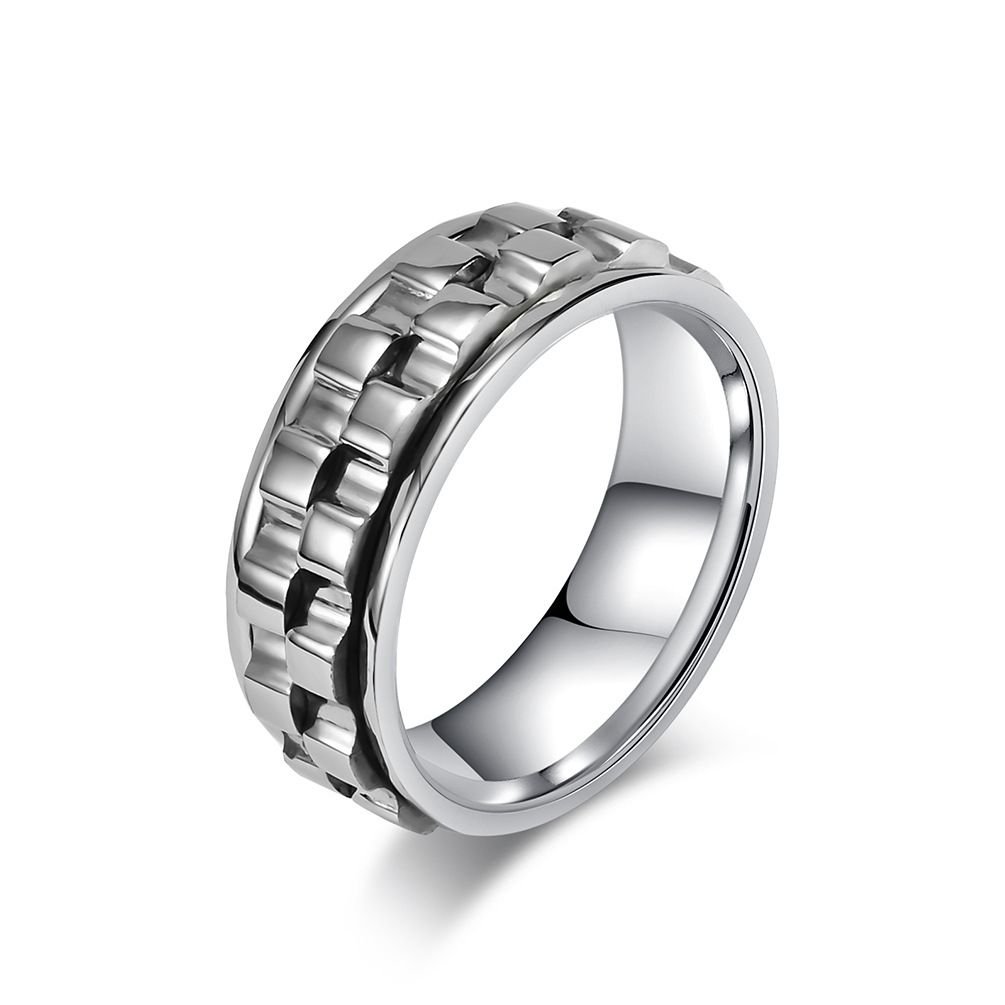 Drehbaren Dekompressiounsring fir Angscht ze linderen, Nischliicht Luxusdesign Titanstahl Handschmuck_voghion.com