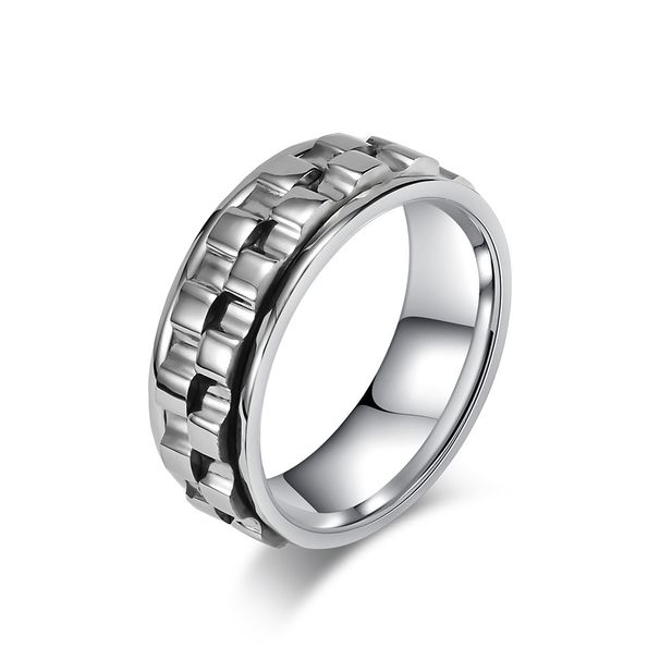 Drehbaren Dekompressiounsring fir Angscht ze linderen, Nischliicht Luxusdesign Titanstahl Handschmuck_voghion.com