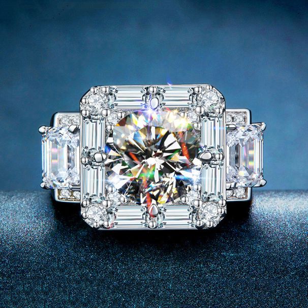 Luxury Princess Cut Cubic Zirconia Engagement Ring, Silver-Tone Statement Cocktail Ring With Halo Design, Elegant Bridal Jewelry Gift For Women_voghion.com