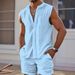 Herenkleding Europese en Amerikaanse zomer Nieuwe mode Heren casual Opstaande kraag Cardigan Vest Shorts Sport Heren dun pak_voghion.com