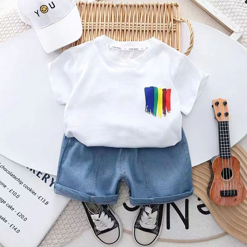 Boys Summer Outfit 2025 New Fashionable Colorful Short Sleeve Two-Piece Set For Children And Infants_voghion.com