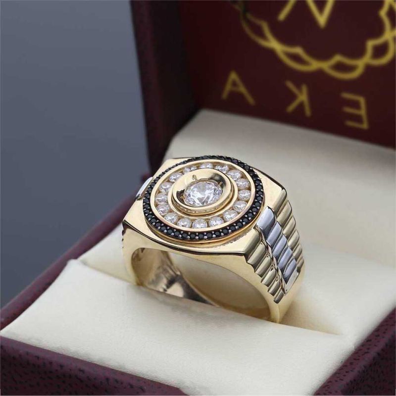 Anillo de aleación de moda Feiyu Hip-Hop con diamantes electrochapados en dos tonos para hombre, con personalidad audaz_voghion.com
