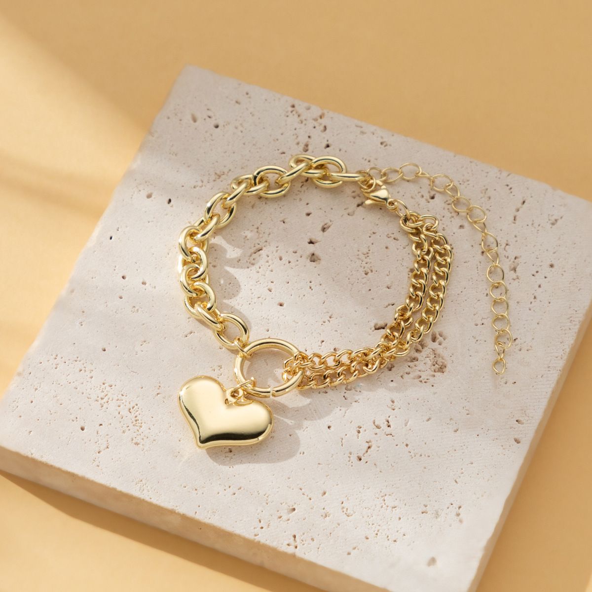 Bracciale con ciondolo a forma di cuore, stile coreano, hip-hop, alla moda, semplice, in metallo, con catena spessa, per donna_voghion.com