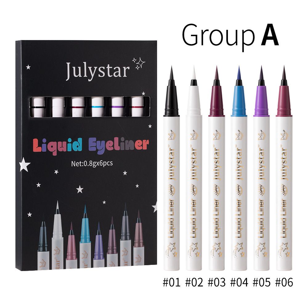 Julystar Langanhaltender wasserfester Eyeliner 6-teiliges Set für Augen-Make-up-Stift_voghion.com