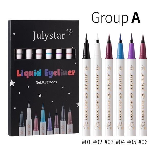 Julystar Langanhaltender wasserfester Eyeliner 6-teiliges Set für Augen-Make-up-Stift_voghion.com