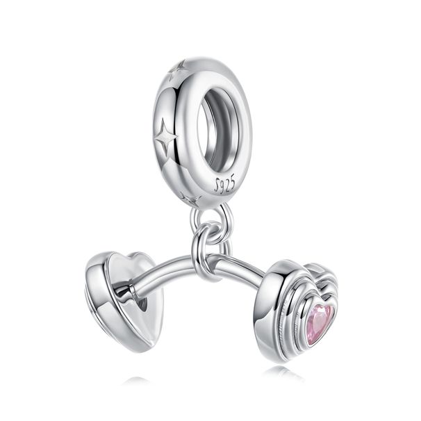 Barbell Pendant Charm Sterling Silver Charm ,SCC3083_voghion.com