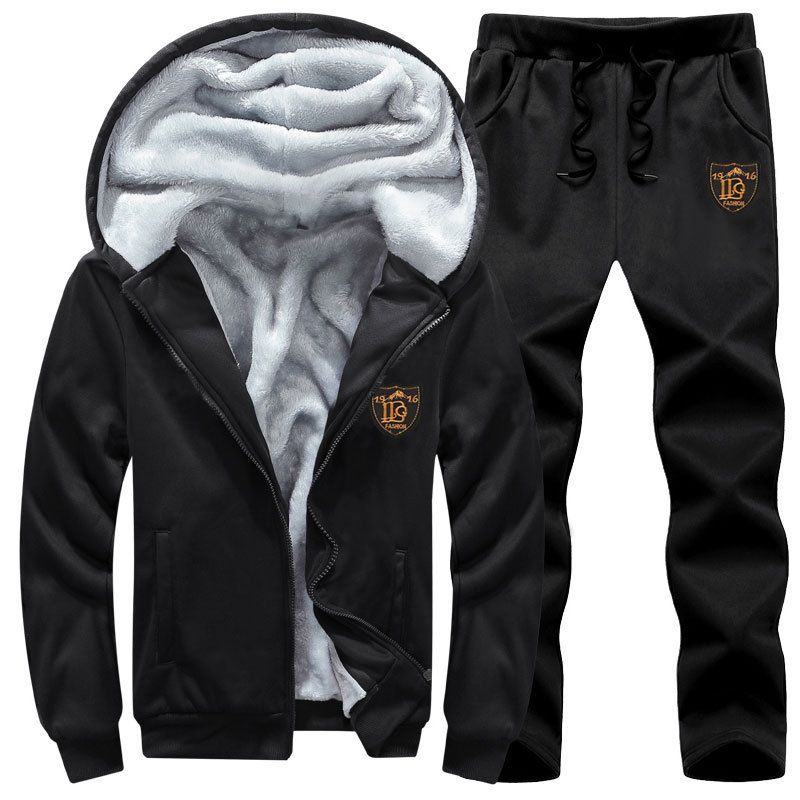 Conjunto de dos piezas de pantalones casuales con capucha y chándal de forro polar para hombre_voghion.com