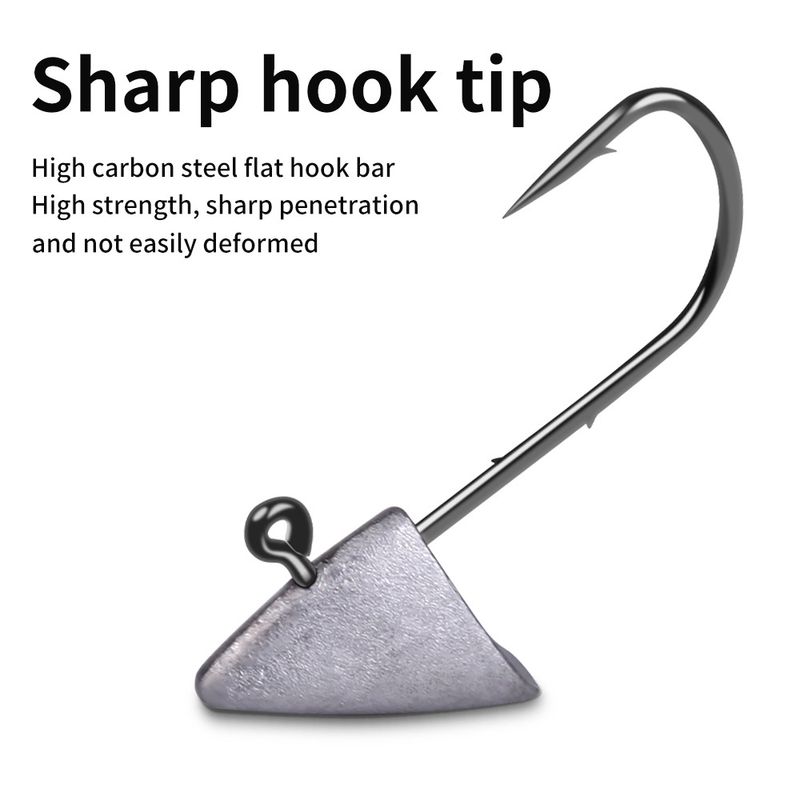 Triangular Lead Head Hook Boat Shaped Fish Hook Reinforced Root Hook Die Cast Lure T Tail Curly Tail White Striped Horse Mouth Green Bass_voghion.com