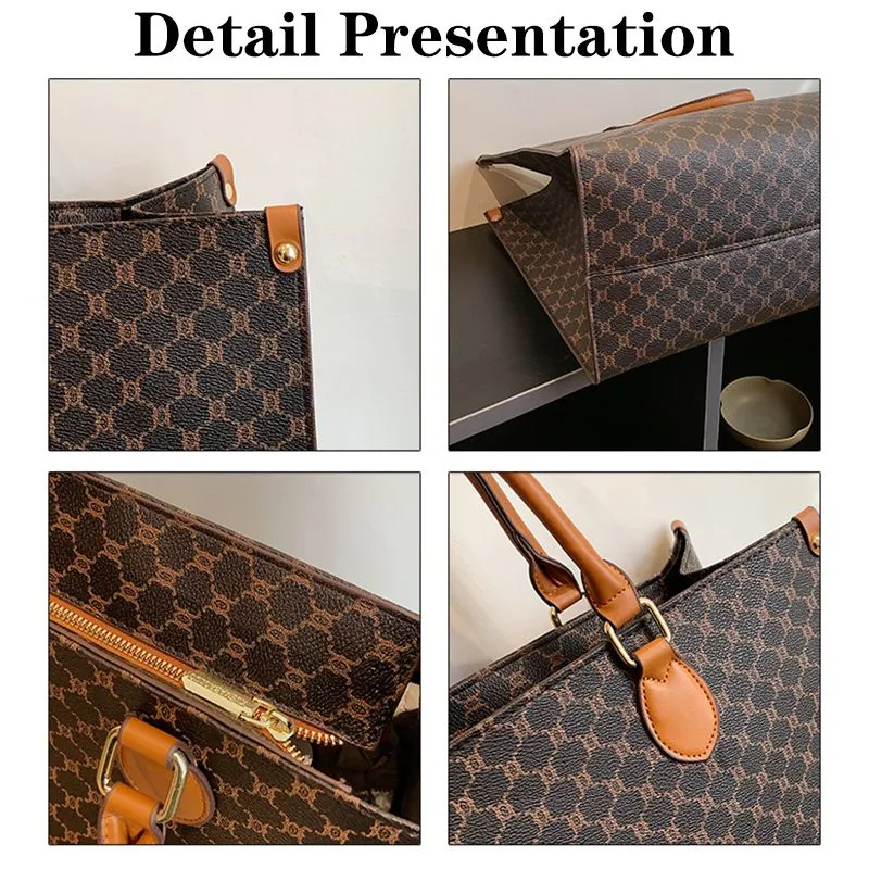 Neue Kapazität, Damen, Retro, eine Schulter, große Tasche, bedruckte Trage, Pendler-Hand, braune_voghion.com