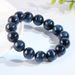 Bracelet polyvalent Donghai Ketang en bois d'œil de tigre bleu naturel et calcédoine, motif éclair, pierre de courage_voghion.com