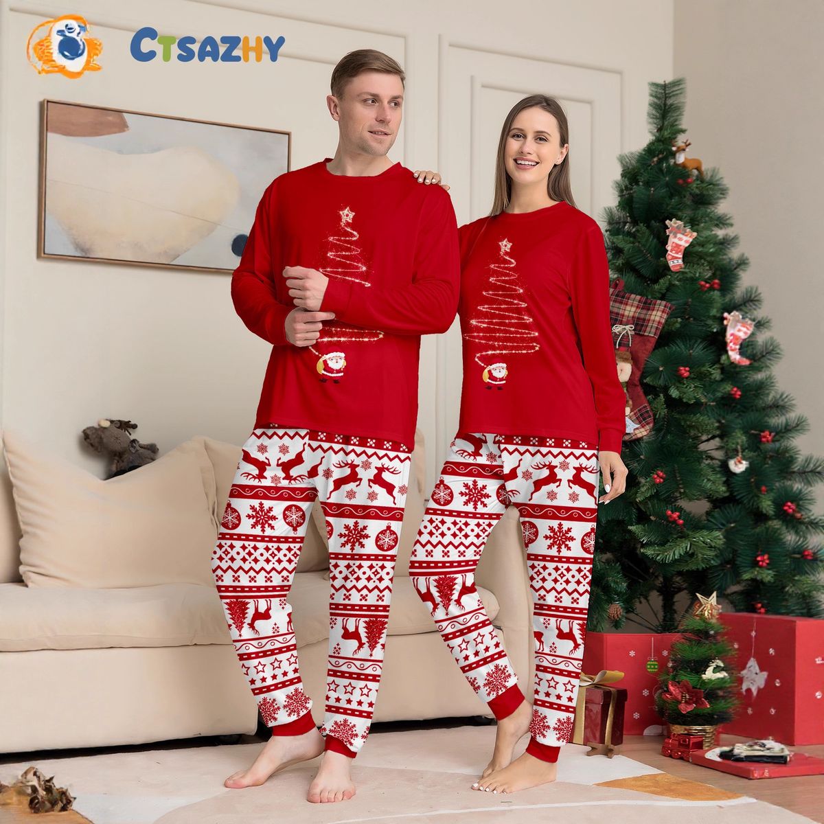 Autumn And Winter Christmas Pajamas Stars Fireworks Deer Print Men's Home Clothes 2025 New Suit_voghion.com