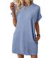 Lässiges Damen-A-Linien-Kleid mit Rundhalsausschnitt und kurzen Ärmeln und Tasche – weiche Polyestermischung, bequem und stilvoll für den Alltag (erhältlich in S-5XL)_voghion.com