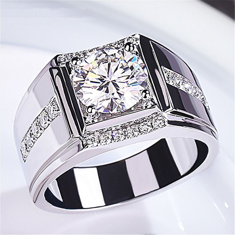 Anello da uomo in oro rosa con zirconi ad alto tenore di carbonio, diamanti e mosonite, edizione larga e spessa_voghion.com
