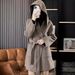 Calm Autumn Winter Women's Coat Double-Sided Cashmere Petite Medium-Length Hooded Woolen Blazer Patchwork Design_voghion.com