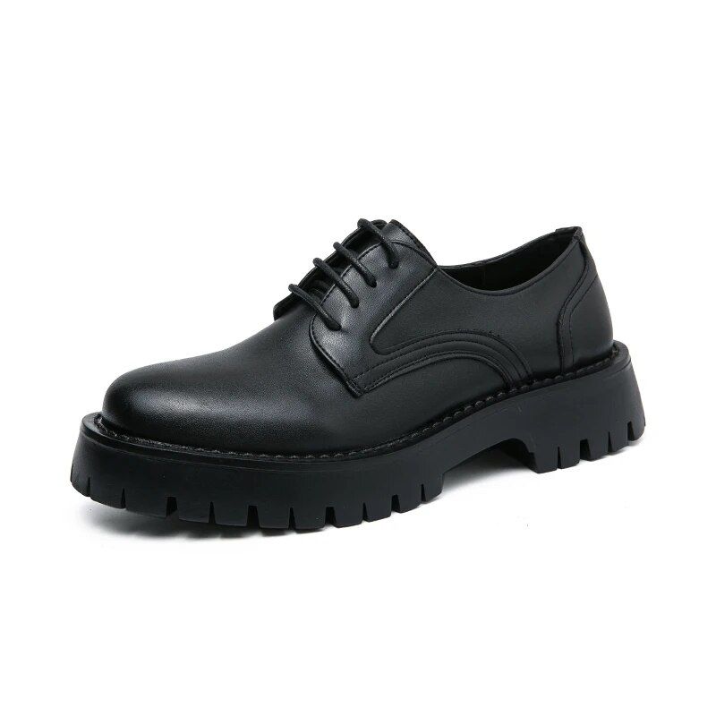 Men Streetwear Fashion Business Casual Thick Platform Black Wedding Loafers Haruku Korean Man Leather Shoes_voghion.com