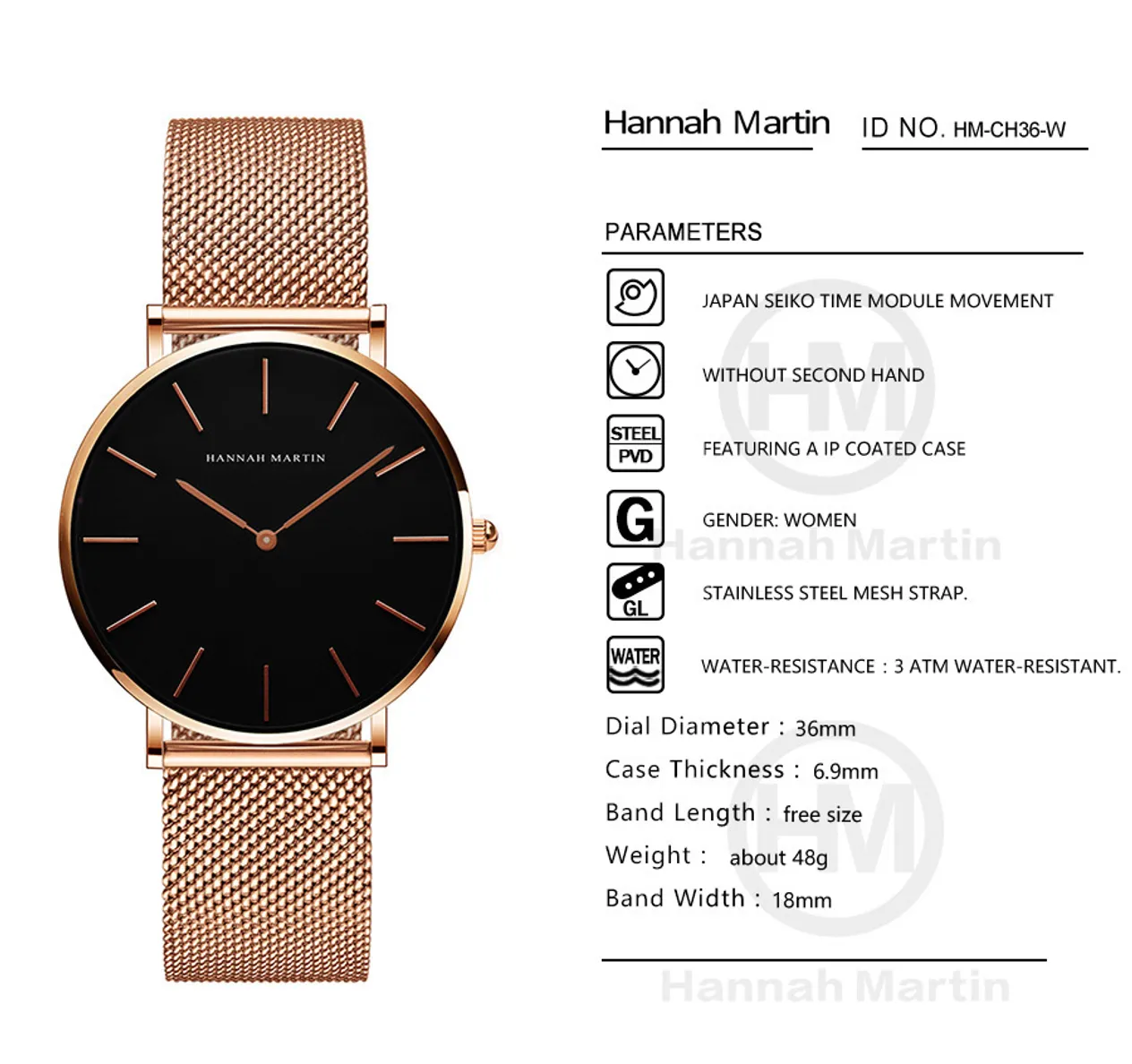Montres pour femmes, mouvement japonais, chaîne en acier, étanche, légère, de luxe, style minimaliste, ceinture en maille d'acier, montre fine_voghion.com