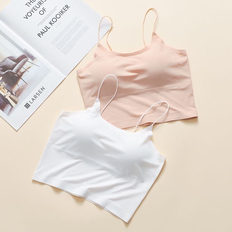 Ice Silk Back Shaping Bra Anti-Wardrobe Malfunction Base Wrapped Chest Inner Tube Top Padded Strap Vest Outer Wear_voghion.com