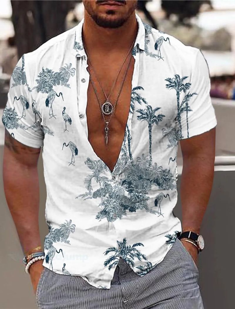 Coconut Tree Sommer Hawaiihemden Unisex Palm Turndown Street Outdoor Harajuku Kurzarm Button-Down Herrenbekleidung_voghion.com