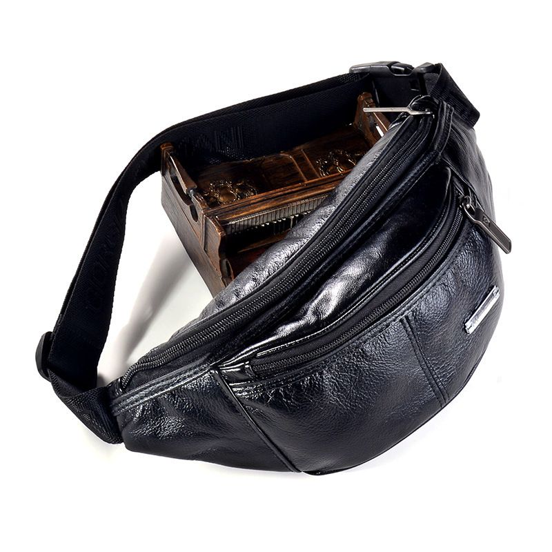 Leather Fanny Pack Men's Multi-functional Moon-shaped Retro First-layer Cowhide Breast Bag Casual Messenger Bag_voghion.com