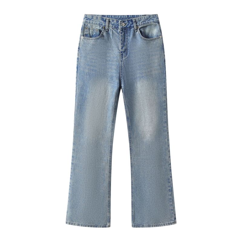 Men's Clothing Blue Black Gray Natural Washed Paris Bootcut Faded Flared Pants Jeans Casual All Match_voghion.com