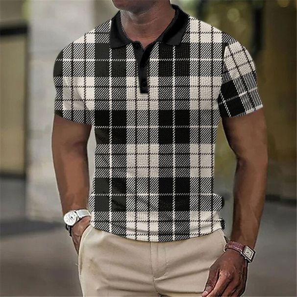 T-shirt con cerniera color block a maniche corte da uomo nuova estate waffle_voghion.com