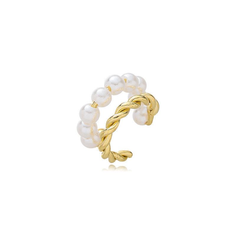 Kore Versiyonu Moda Çift Katmanlı Fransız İnci Bileklik, Minimalist Havalı Stil, Piercingsiz Kulak Aksesuarları_voghion.com