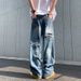 Männerkleeder Handduch gestickte Lächer Jeans Männer Vibe High Street Gewaschen Hosen Summer Trendy locker Breetbeen Wëschhosen_voghion.com