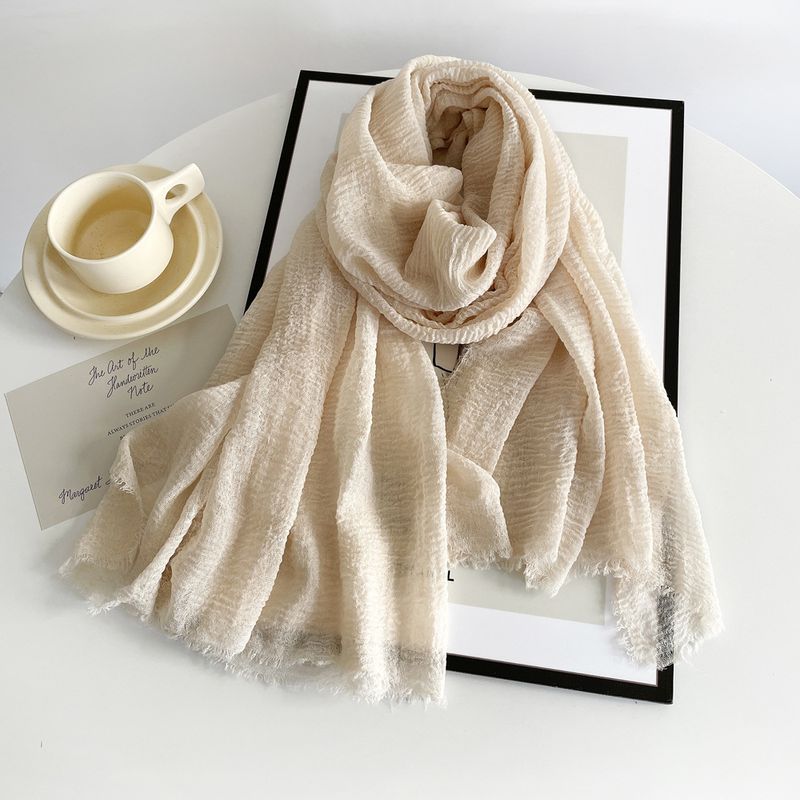 Neue einfarbige Schals aus Baumwolle und Leinen für Damen, Sonnenschutz für den Sommer, atmungsaktive Tücher, Schals mit rauen Kanten_voghion.com
