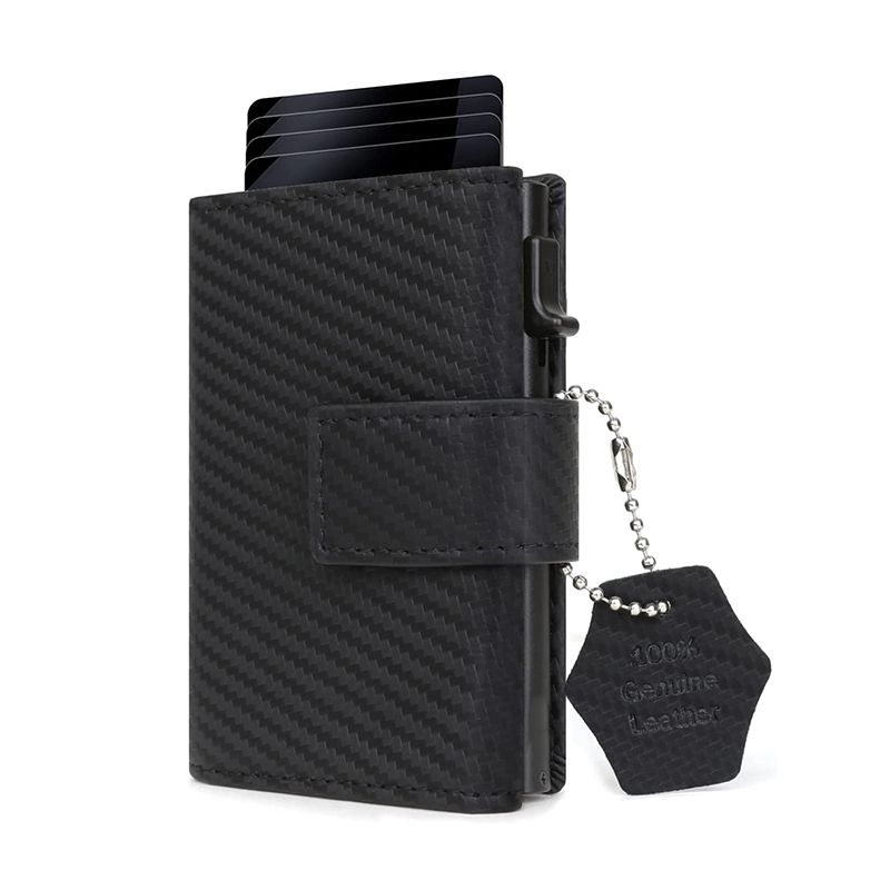 Porta carte di credito Mini Portafoglio con cerniera Portamonete da uomo Protezione RFID Porta carte in vera pelle Piccola carta in alluminio_voghion.com