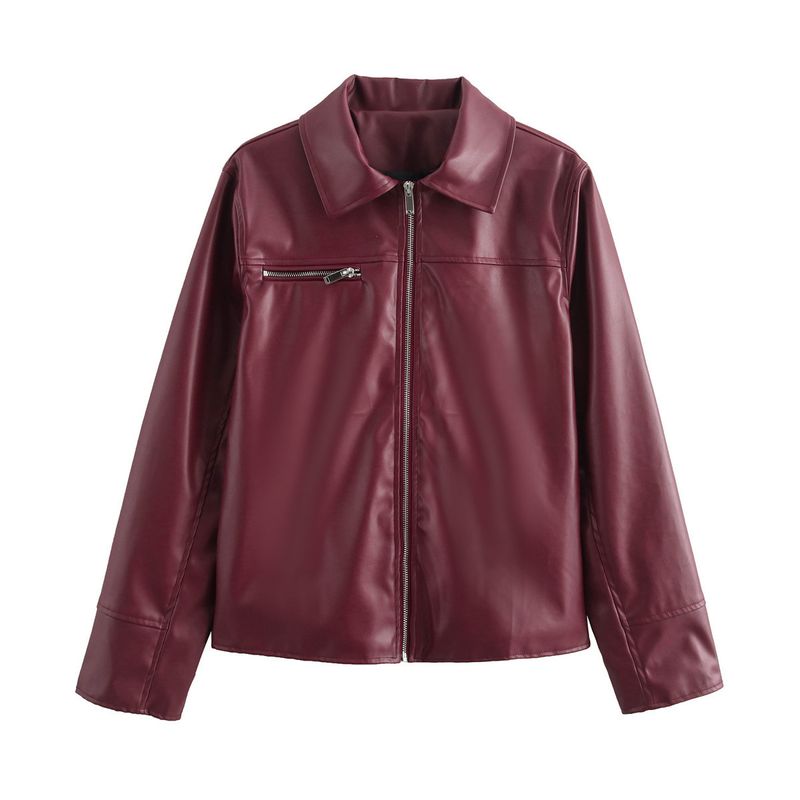Women's clothing 2024 autumn and winter new street fashion casual zipper leather jacket_voghion.com