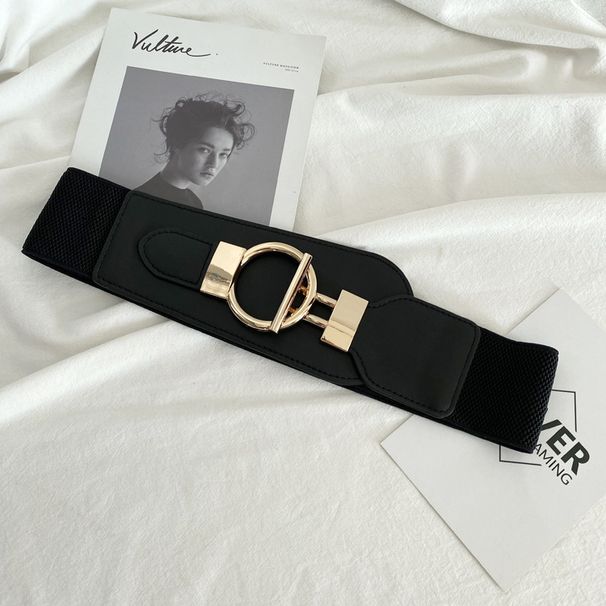 VROČ nov dizajn pasu tesnilo za ženske velik zlat pas zaponka modni široki elastični pasovi VROČI črno-bež pasovi za obleko_voghion.com