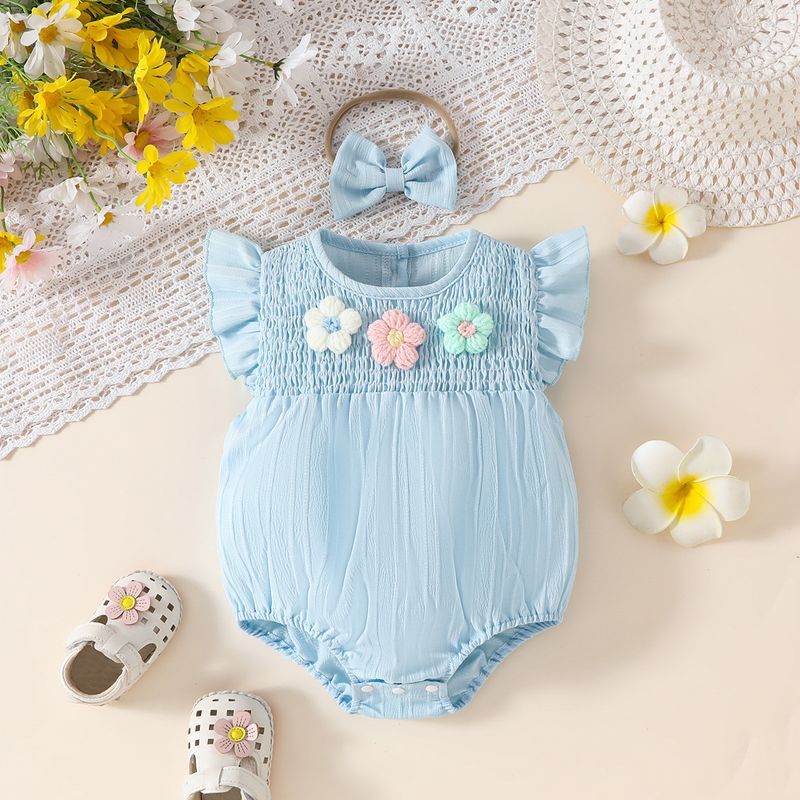 ​​"Baby Girl Floral Ruffle Sleeveless Romper & Shorts Set – Soft Cotton Blend, Breathable Summer Outfit For Toddlers (1-3 Years, 80-100cm)"​​_voghion.com