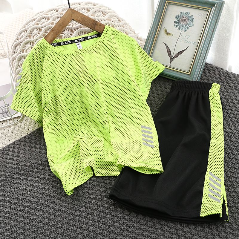 ​​Boys' Short Sleeve Sportswear Set - 2-Piece Cotton Blend Outfit For Active Kids (8+ Years) - Breathable & Comfortable Summer Clothes​_voghion.com