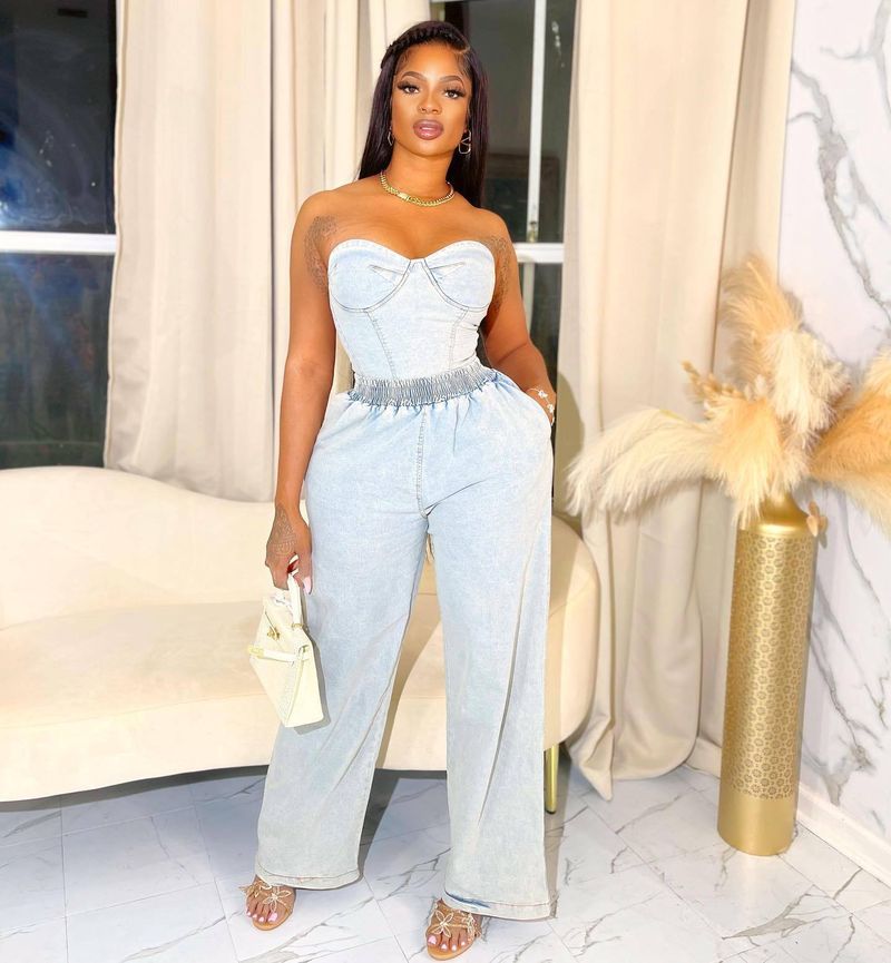 Women’s Clothing Summer Fashion Sleeveless Casual Stretch Denim Two Piece Suit_voghion.com