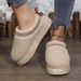 Winter Slip-On House Shoes With Faux Fur Lining, Thick Rubber Sole, Ethnic Embroidery, Cozy Indoor/Outdoor Slippers (Brown/White/Black/Beige)_voghion.com